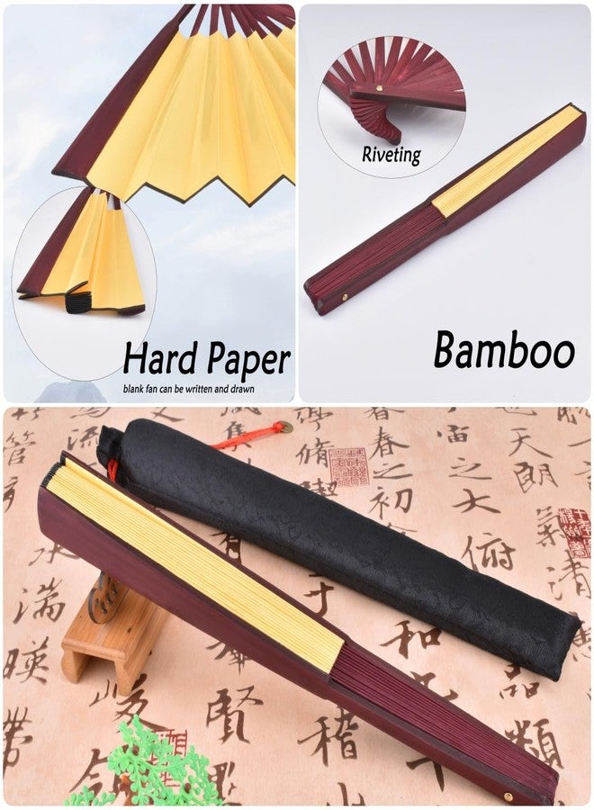 HONSHEN Folding Fan,Handheld Chinese Arts Fans,Bamboo Hard Paper Hand Fans with a Fabric Sleeve for Performance Decorations and Gifts,13inch (Yellow) - Image 2